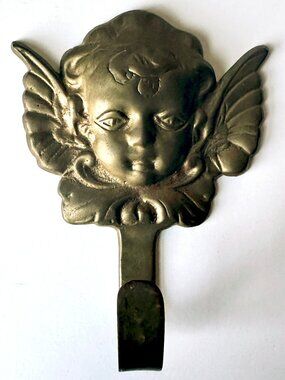 Vintage Brass Cherub Wall Hook Hanger